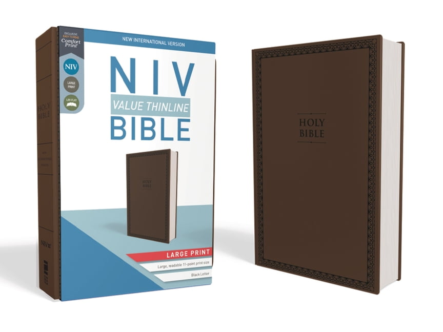 NIV, Value Thinline Bible, Large Print, Imitation Leather, Brown (Hardcover)