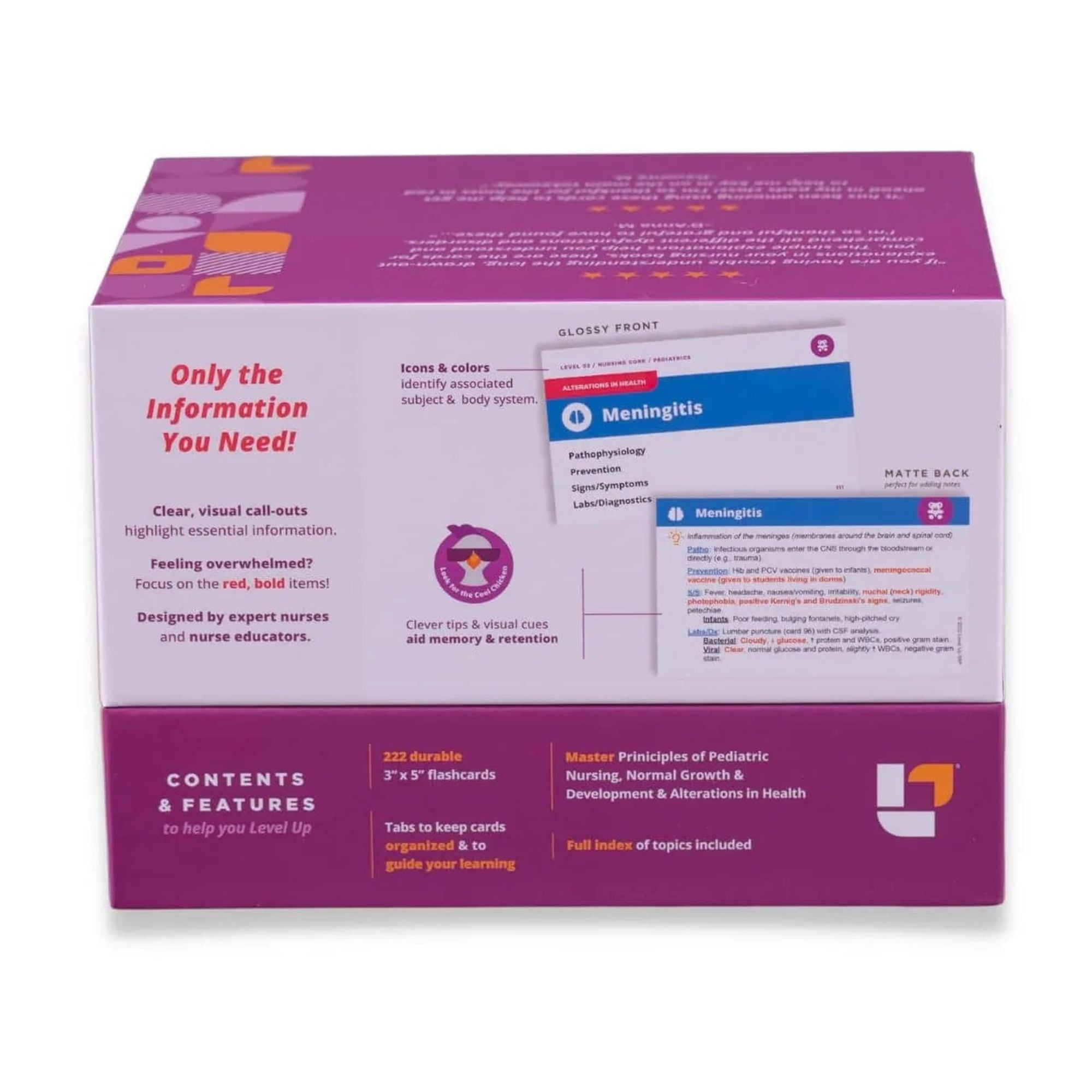 Level UP RN Pediatrics LPN RN Review Flash Cards – Essential Info for Nursing School (222 Cards)