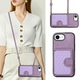 thumbnail image 5 of Crossbody Wallet Women Case for iPhone 7,iPhone 8,iPhone SE 2020,iPhone SE 2022,[RFID Blocking] Credit Card Holder with Should Strap,Premium PU Leather Purse Diamond Patterned Folio Cover,Purple, 5 of 8