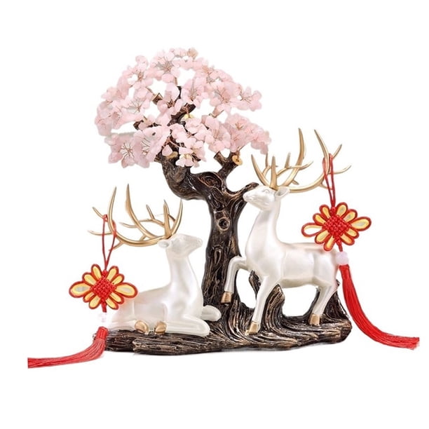 Árbol de cristal for sala de estar, Feng Shui de la fortuna con adornos de ciervos.