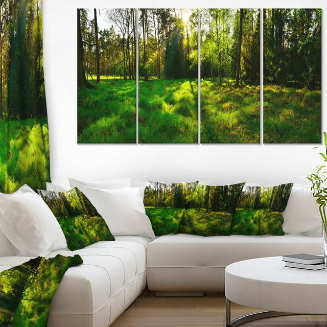 Green Forest Sunset Panorama - Landscape Artwork Canvas