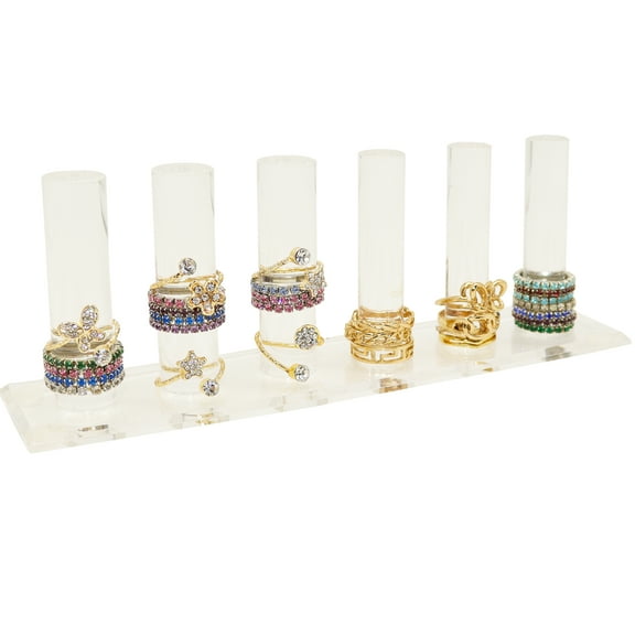 FROG SAC 6 Rod Ring Holder Jewelry Stand, Clear Acrylic Ring Display Organizer For Girls Room, Small Cylinder Storage For Multiple Rings For Women