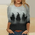 thumbnail image 2 of WZXFASHION 2025 T-Shirts d'Halloween pour Femmes Manches 3/4 T-Shirts Graphiques Sorcière Tops de Festival Col Rond Chandails en Molleton Amusants jusqu'à 50 % de Réduction T-shirt à Manches Longues pour Femmes, 2 of 5