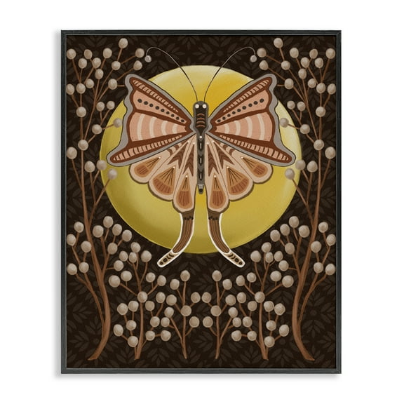 Stupell Industries Moth with Pussy Willows Insects Painting Black Framed Art Print Wall Art, 11 x 14