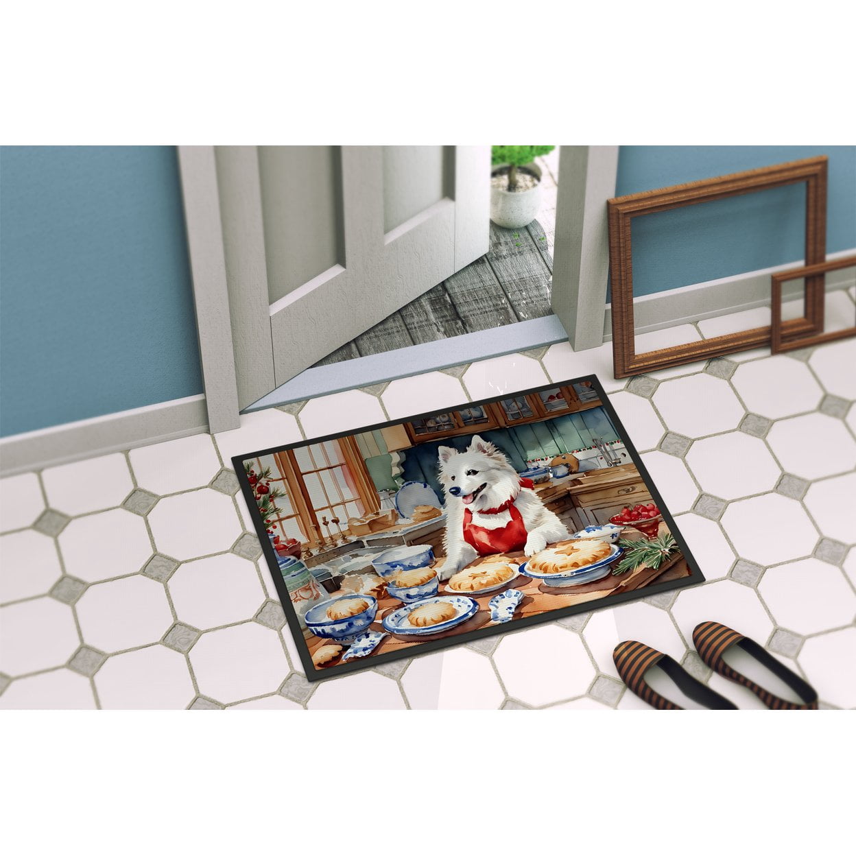 Carolines Treasures DAC3714MAT 18 x 27 in.  American Eskimo Christmas Cookies Doormat