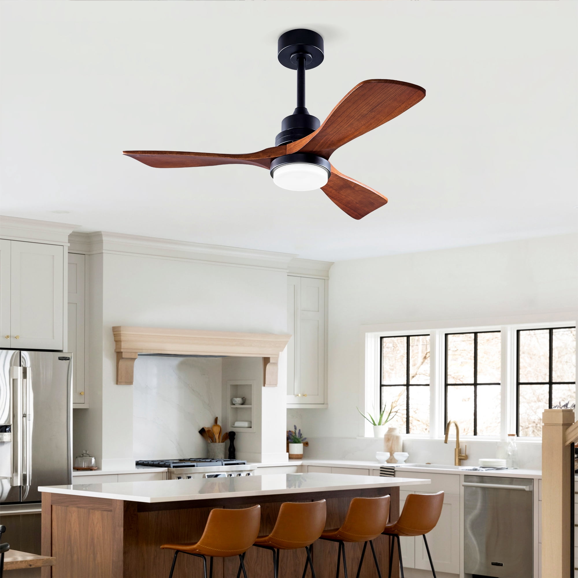 Ceiling Fan with Lights, 42 Inch Remote Control 3 Wood Blades Outdoor Ceiling Fan for Patio Farmhouse Home, Black