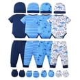 thumbnail image 2 of KIMI BEAR Newborn Baby Boys Layette Sets 4 Packs 3-6 Months Shower Gift Clothes Set Short Sleeves Romper Pants Set Sharks Print with Hats and Gloves 16pcs Essentials Outfits Blue, 2 of 7