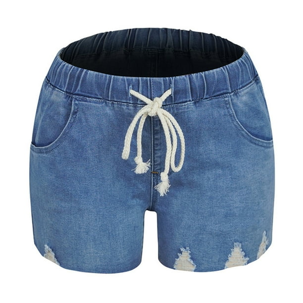 Womens jean shorts with elastic waistband sales