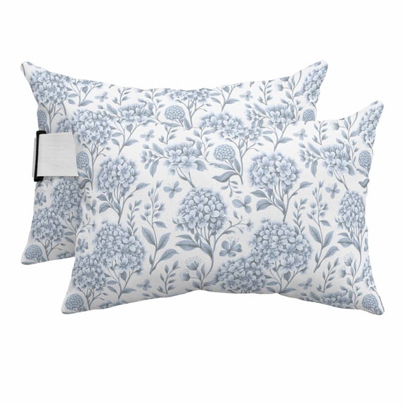 Outdoor Pillow for Chaise Lounge Chair Country Blue Flowers Hydrangeas Headrest Pillow with Adjustable Elastic Strap Set of 2,11x16 inch, Blossom Floral Seamless Waterproof Head Pillows for Patio