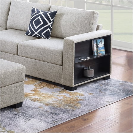 JERFIT Modern L-Shaped Sectional Sofa Set with Storage Shelves and Ottoman, Beige Boucle Fabric, 4-Piece Living Room Couch