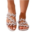 thumbnail image 4 of CQONEPT Women's Flat Sandals Summer Rhinestones Wedding Shoes Peep Toe Strap Slippers PU Leather Dressy Slip On Slides White 40, 4 of 6