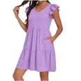 thumbnail image 2 of Roncen Summer Babydoll Dresses for Women 2026 Cute Ruffle Cap Sleeve V-Neck Flowy Swing Mini Dress Sundress, 2 of 6