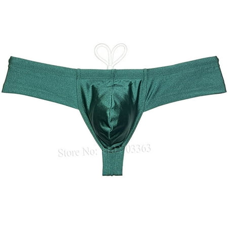 Botmois Men s Solid Swim Boxer Briefs Smooth Bikini Bottoms Thong Soft Drawstring Triangle Swimwear Shiny Mini Beach Boardshorts Bathing Suit Fresh Dark Green L