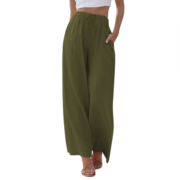 Women'S Solid Color Casual Fashion Cotton And Linen Drawstring Slacks For Women
