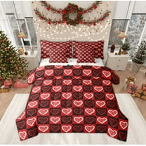Feelyou Romantic Love Heart Twin Bedding Sets 7-Piece, Winter Christmas Snowflake Bedding Comforter Set, Kawaii Cartoon Buffalo Reversible Sheet Sets, Lightweight Room Decor