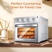 Plum Chef 27.5QT Silver Air Fryer Oven 6 in 1 Countertop Convection Oven Large Capacity with Air Fry Bake Broil 4 Knob Control Family Size Stainless Steel Design