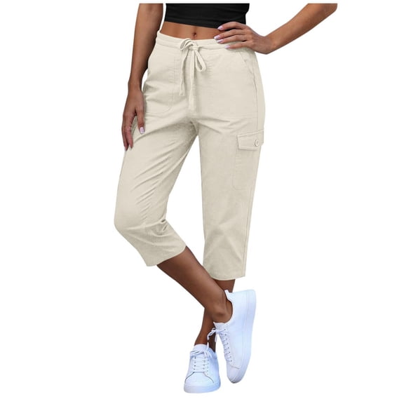 RUTAYY Women's Capri Pants Casual Summer with Drawstring Elastic Waistband and Side Pockets Comfortable Lightweight Solid Color Chic Holiday Trousers
