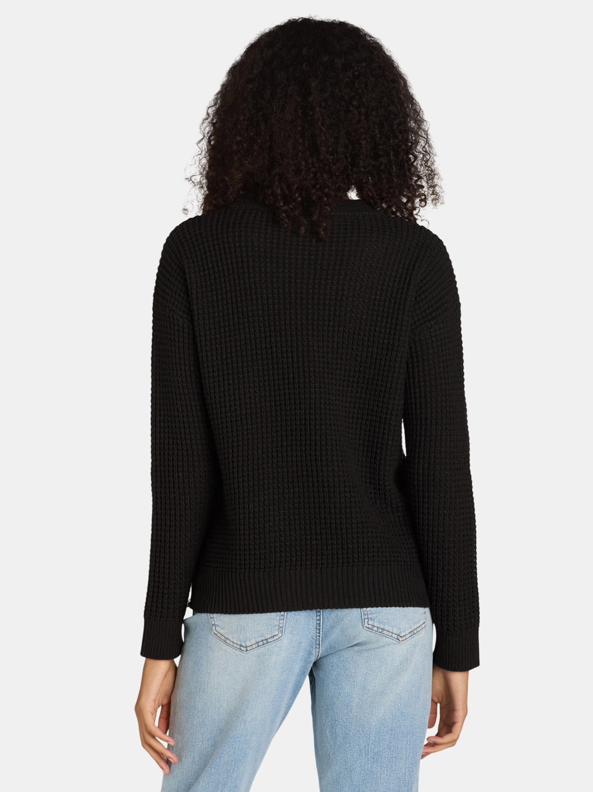 Time and Tru Women's and Women's Plus Waffle Stitch Sweater with Long Sleeves, Midweight, Sizes XS-4X