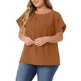 thumbnail image 4 of NOMADIC NOOK Women's Plus Size Work Pleated Short Sleeve Round Neck Tulip Sleeves Blouses, 4 of 5