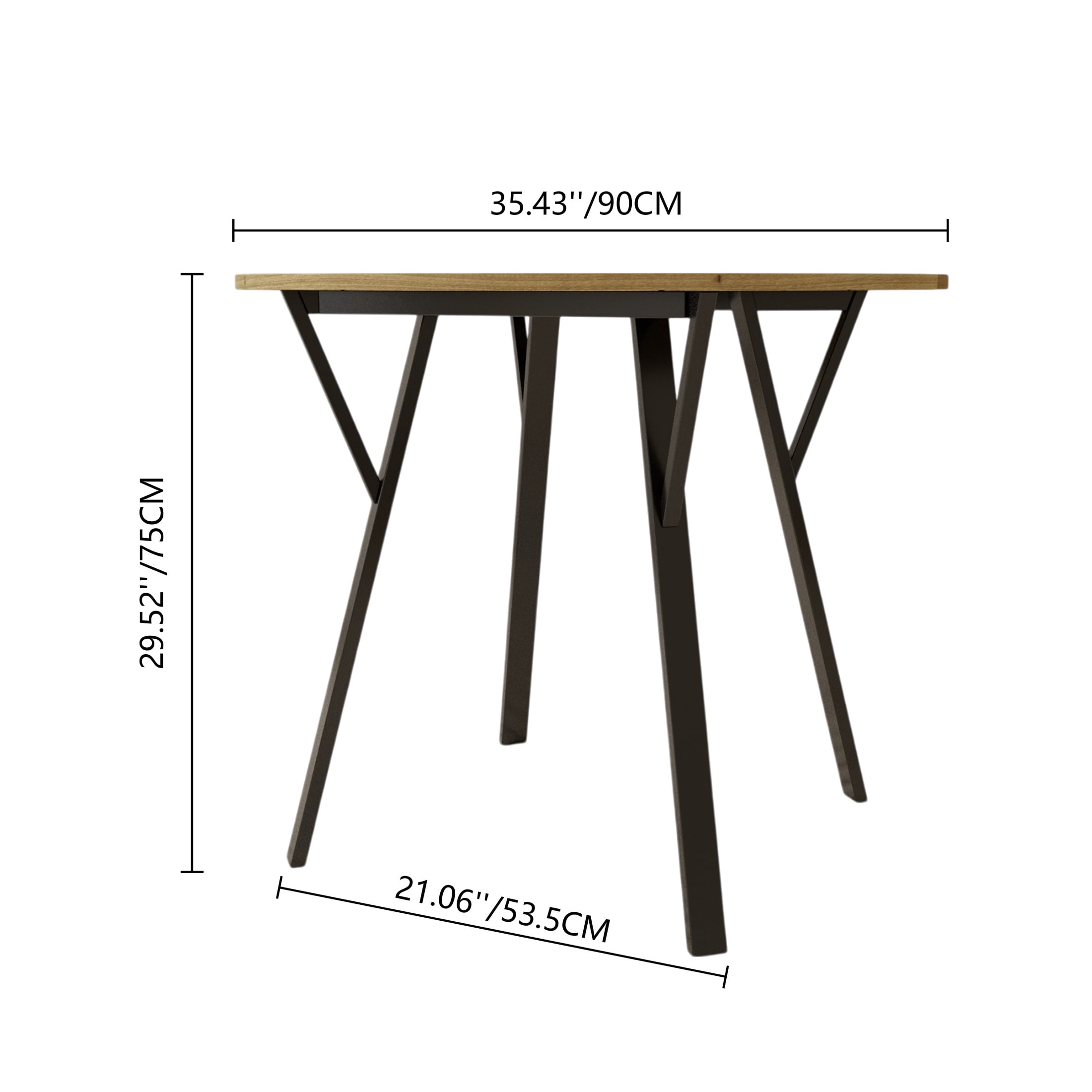 PORKISS Round Dining Table for 4, Small Circle Kitchen Table with Metal Black Legs for Kitchen Living Room (Only Table), 35.43" Table, Rustic Brown