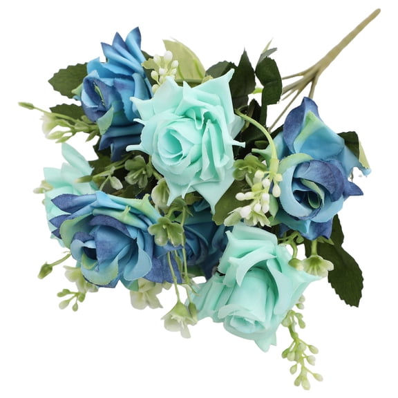 Blue Plastic Rose Bouquets, Artificial Rose Bouquet, Short Stems, Plastic Flowers,Plants for Home Hotel Wedding Tables Decorations & Home Table Décor