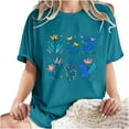 thumbnail image 5 of LEBONYARD Womens Summer Tops Loose Fit,Short Sleeve Shirts for Women fashion casual,Women's Fashion Summer Round Neck Drop Sleeves Leisure Short Sleeve Flower Printing Tops Blue M, 5 of 7