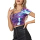 thumbnail image 4 of TOP CORTO METÁLICO INSPIRADOR CHIC PARA MUJERES CON ESCOTE CUADRADO Y MANGAS CORTAS, BRILLANTE, TAMAÑO S, AZUL MORADO, 4 of 6