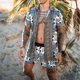 thumbnail image 1 of Conjuntos de hombre 2022, camisa informal de manga corta con solapa de retales estampada, pantalones cortos de playa, ropa de calle de verano, trajes hawaianos para vacaciones, S-3XL para hombre Tan Jianjun unisex, 1 of 2