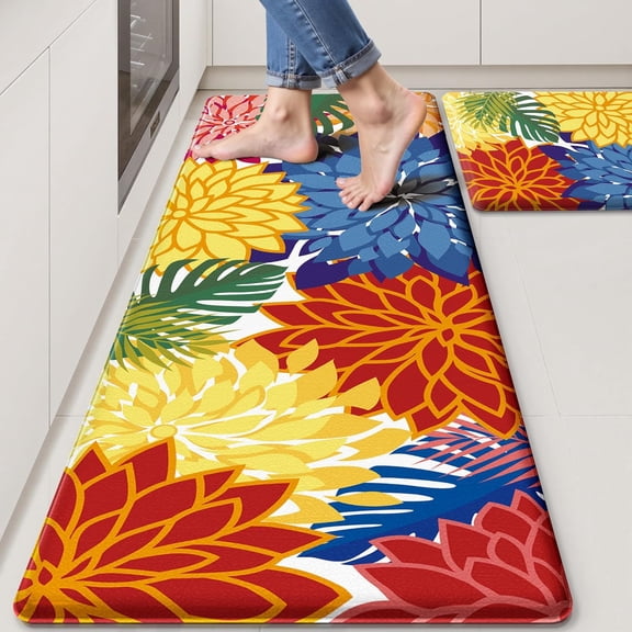Kitchen Mats for Floor 2PCS Cushioned Anti Fatigue Kitchen Mats Waterproof Non Slip Kitchen Mat Rug Set Comfort Foam Standing Mat for Sink, Laundry, Office,17.3" x 29" 17.3" x 47", Colorful