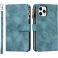 thumbnail image 2 of Wallet Case Compatible with iPhone 11 Pro Case,[9 Card Slots] [Wrist Strap] [Stand Feature] Zipper Cash Pocket Magnetic Leather Cover Shockproof Slim Case for iPhone 11 Pro,5.8 inch Blue, 2 of 14