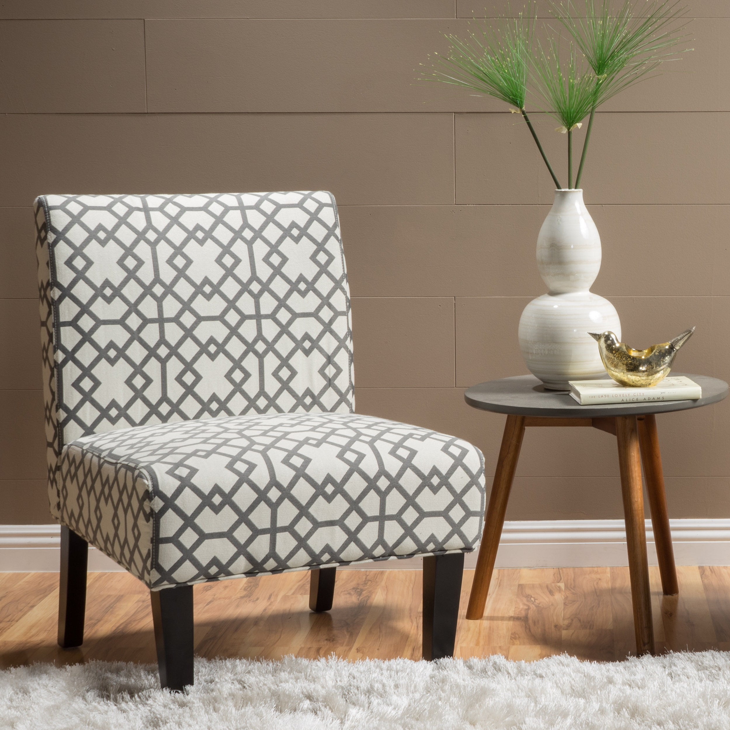 Kendal Contemporary Fabric Slipper Accent Chair, Gray Geometric Pattern