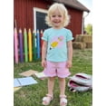 thumbnail image 3 of RUINIXCW Toddler Baby Girl Back to School Outfits Kids Girls Kindergarten Summer Clothes First Day of School Outfit Bow Bus Embroidery Short Sleeve T Shirt Tops and Striped Shorts Set, 3 of 9