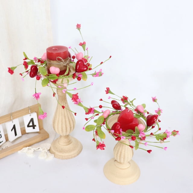 Vela circular con forma de corazón de bayas | Candelabro de hierro multicolor | Decoración romántica para centro de mesa | Decoración navideña | Regalos para Navidad y uso diario