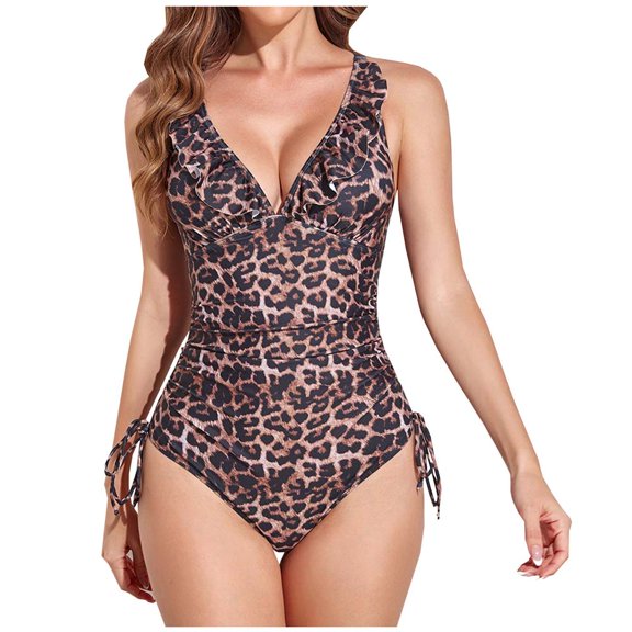 Frostluinai Swimsuit Women One Piece Bathing Suit For Women Plus Size Swimsuit For Women Ruffles Soild Bodysuit Backless Halter-Neck Beach Bikini Swimwear Bikini Sets