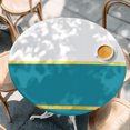 thumbnail image 4 of Modern Teal Gold Round Tablecloth 45-54 Inch Round Fitted Table Cloth with Elastic Edge, Minimalist Geometric Yellow Striped Waterproof Table Cover Protector for Outdoor Picnic Party Dining, 4 of 9