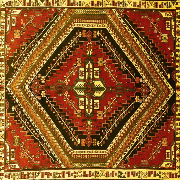 Ahgly Company Indoor Square Persian Yellow Traditional Area Rugs, 7' Square