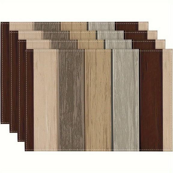 Placemats Set of 4, Retro Rustic Barn Wood Texture Polyester Stain Resistant Table Mats Washable Placemat Decoration for Kitchen Dining Table Ombre Ground Color Brown Grey