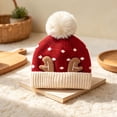 thumbnail image 6 of Wilark Toddler Christmas Hat with Pom Pom Size 1-4 T, Knitted Cute Warm Winter Kids Festival Hat Red, 6 of 7