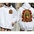 thumbnail image 2 of Our Lady of Guadalupe Hoodie Pullover – Virgen de Guadalupe Graphic Sweatshirt with Roses, Religious Catholic Pullover for Men and Women, 2 of 5