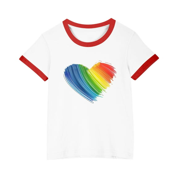 FamilyThread Girls Boys Short Sleeve Raglan T Shirts Kids Rainbow Striped Summer Tops Crewneck Basic Rainbow Graphic Tees 3-13 Years