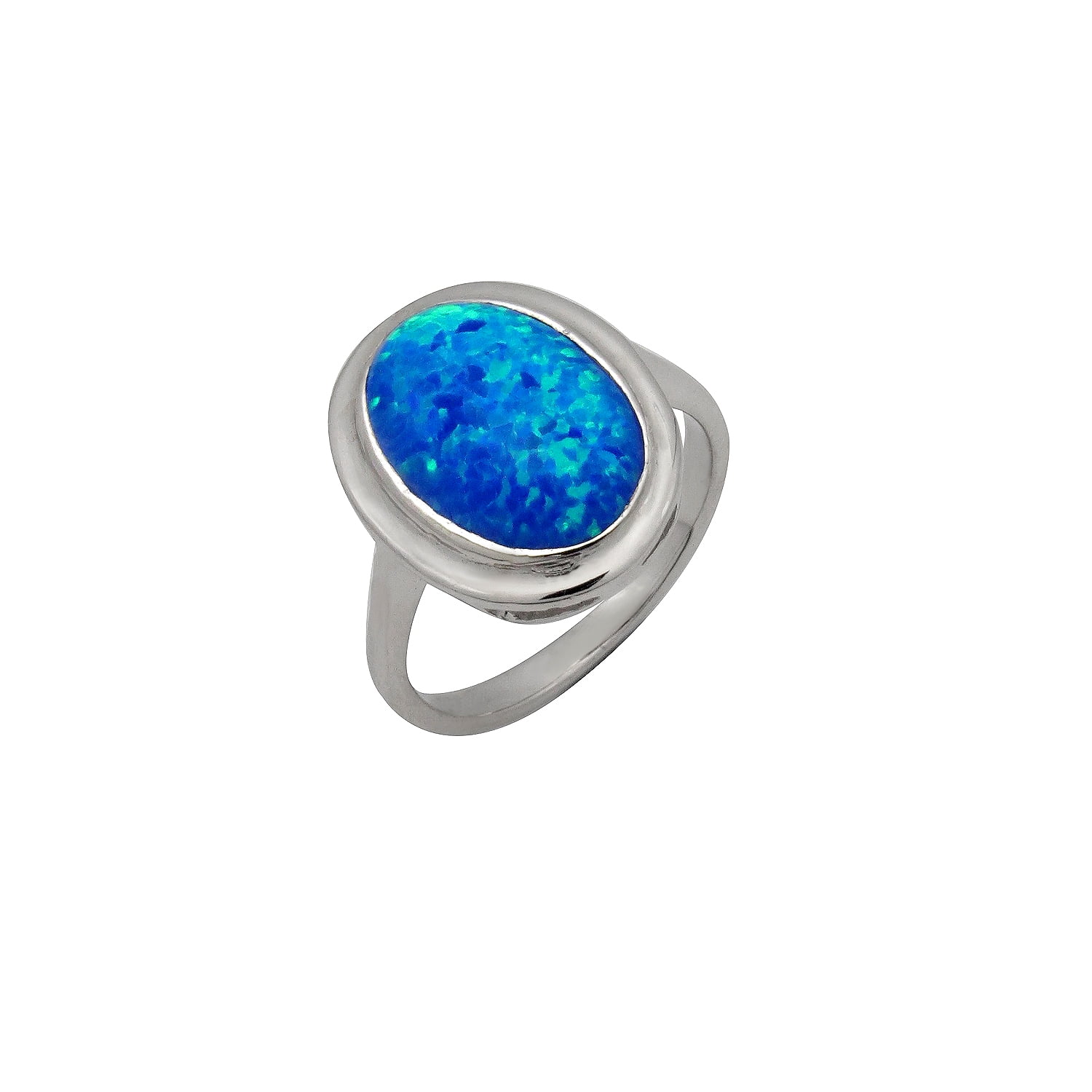 October Birthday! Blue Lab-Created Opal Ring Set in Sterling Silver, Size 7 by
