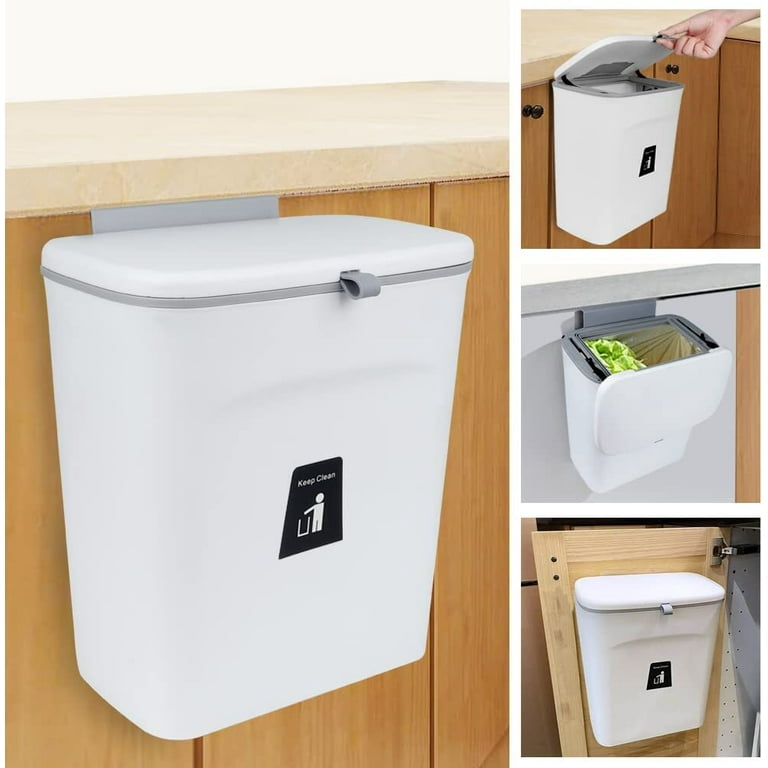 2.4 Gallon Kitchen Compost Bin with Lid, Under Sink Trash Can Recycling Bins  for Kitchen, Hanging Small Trash Can for Kitchen, Mountable Indoor Compost  Bucket 