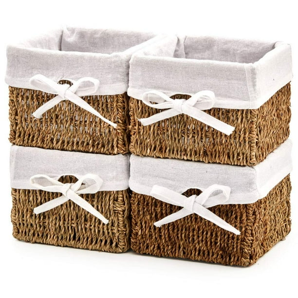 EZOWare Set of 4 Natural Seagrass Wicker Storage Nesting Baskets, Shelf