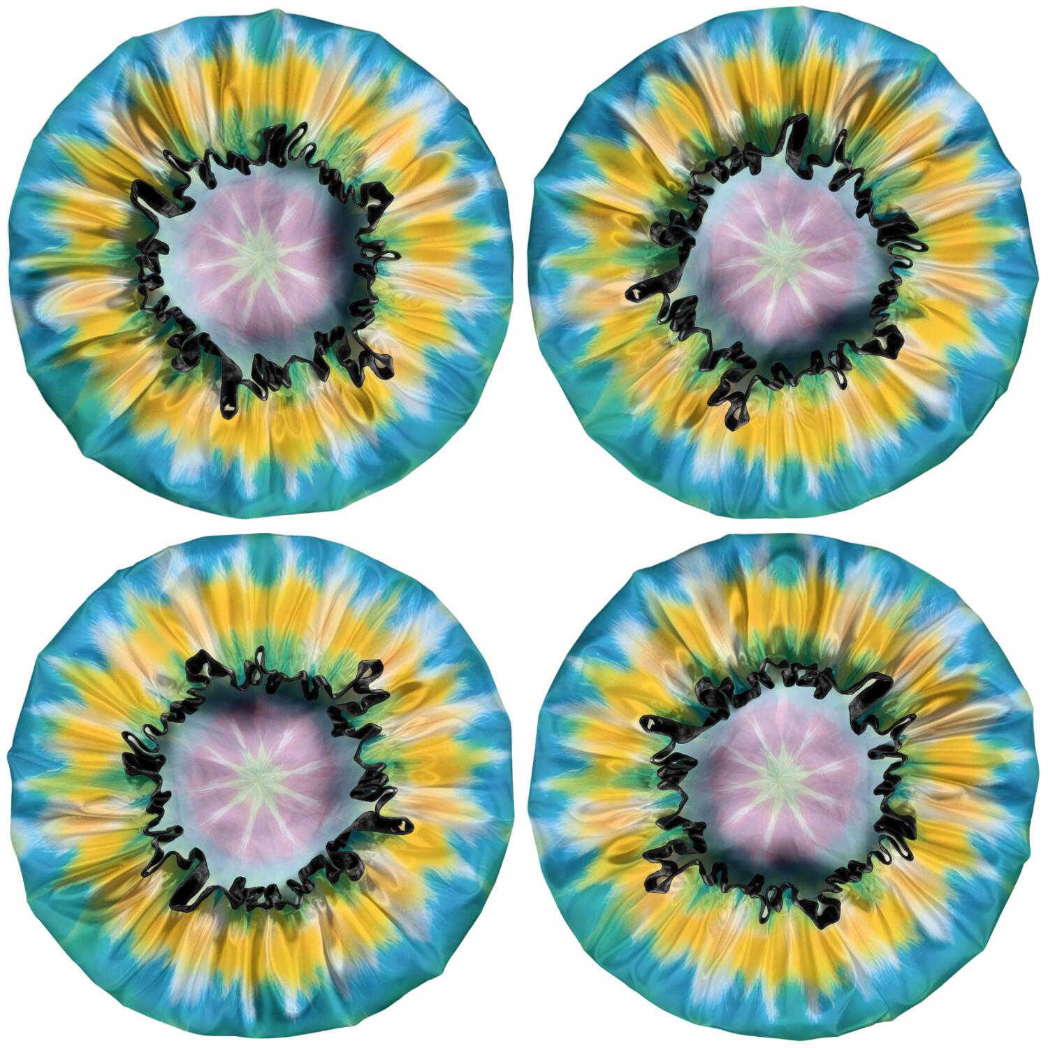 Shower Caps,Rainbow Tie Dye Mandala Pattern Waterproof Shower Cap for Women 4 Pieces,Double Reusable Hair Cover for Shower PEVA Elastic Stretch Hem