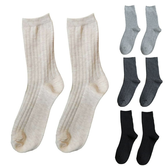 Dress Choice 5 Pairs Womens Premium Crew Mid-Calf Socks All Season Soft Slouch Knit Cotton Socks Solid Color