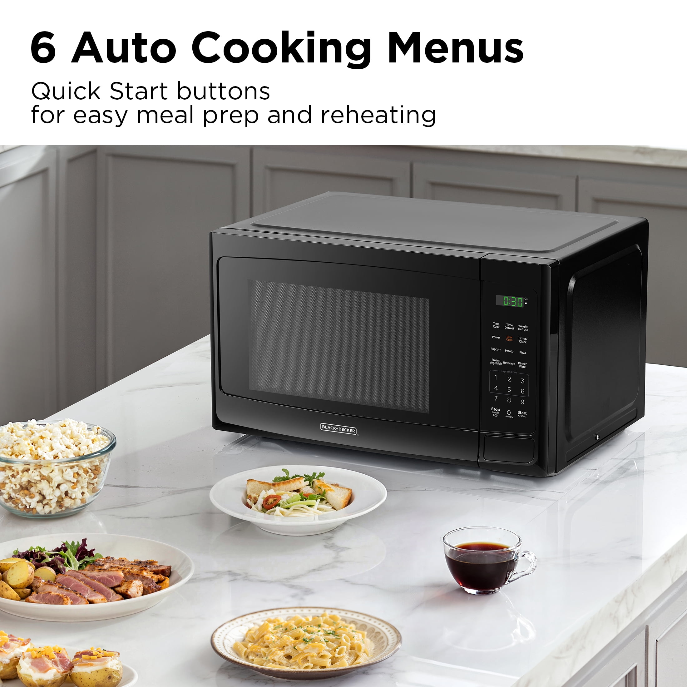 BLACK+DECKER 0.7 Cu Ft LED Digital Microwave Oven in Black with Child Safety Lock