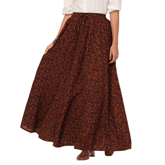 Moomaya Printed Maxi Skirt, Women's Elastic Waist Flowy Summer Long Skirt