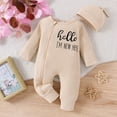 thumbnail image 3 of WIBACKER Newborn Baby Girl Ribbed Romper with Mittens Cuffts Infant Boy Jumpsuit + Hat 2Pcs Coming Home Outfit, 3 of 11