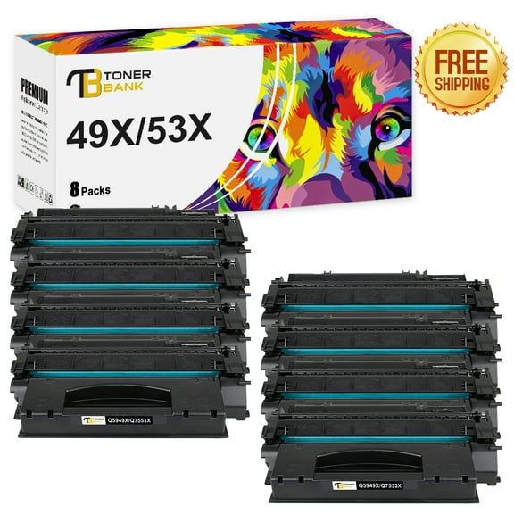 Toner Bank 8-Pack Compatible Toner for HP Q5949X 1320 1320n 1320tn P2015 P2015dn 1160 3390 3392 P2014 P2015d Printer Ink 8 * Black