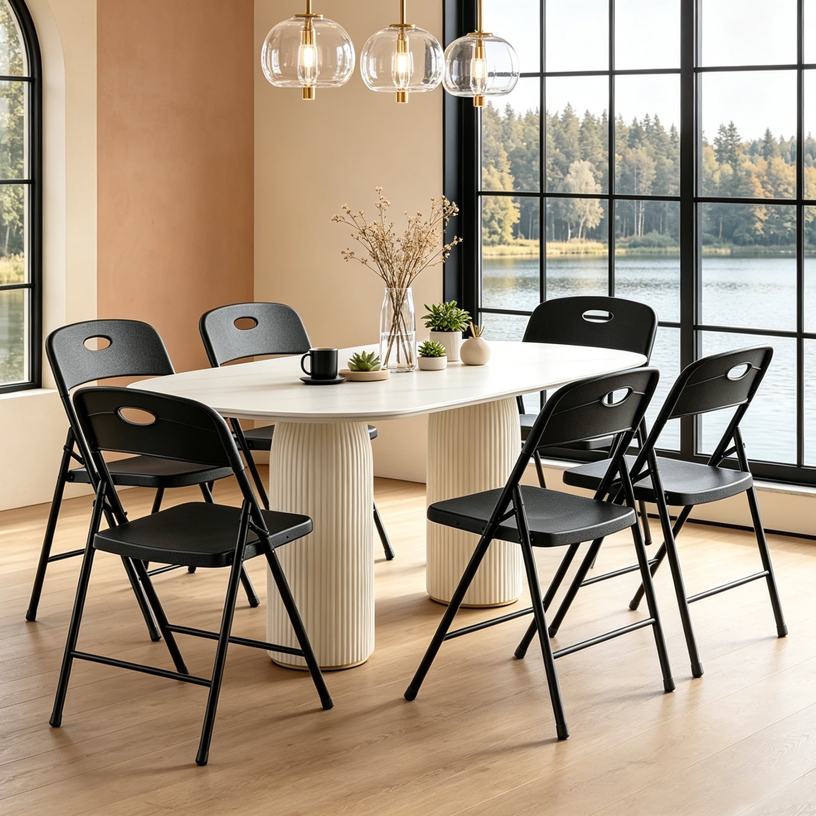 HaiCube 6 Pack Portable Plastic Folding Chair with Back Support, Heavy Duty Steel Frame, Indoor Outdoor for Party Wedding Office Patio, Black